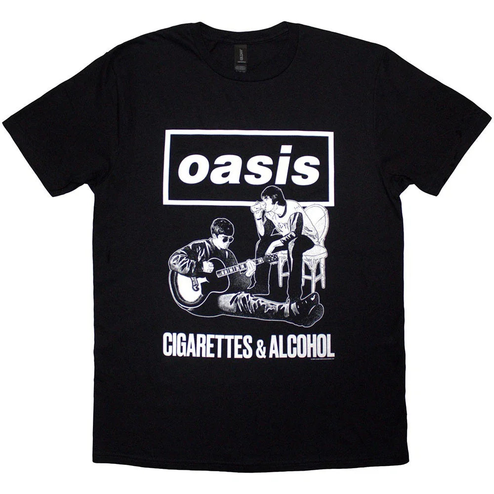 Oasis Unisex T-Shirt: Cigarettes & Alcohol Illustration Mono (Black)