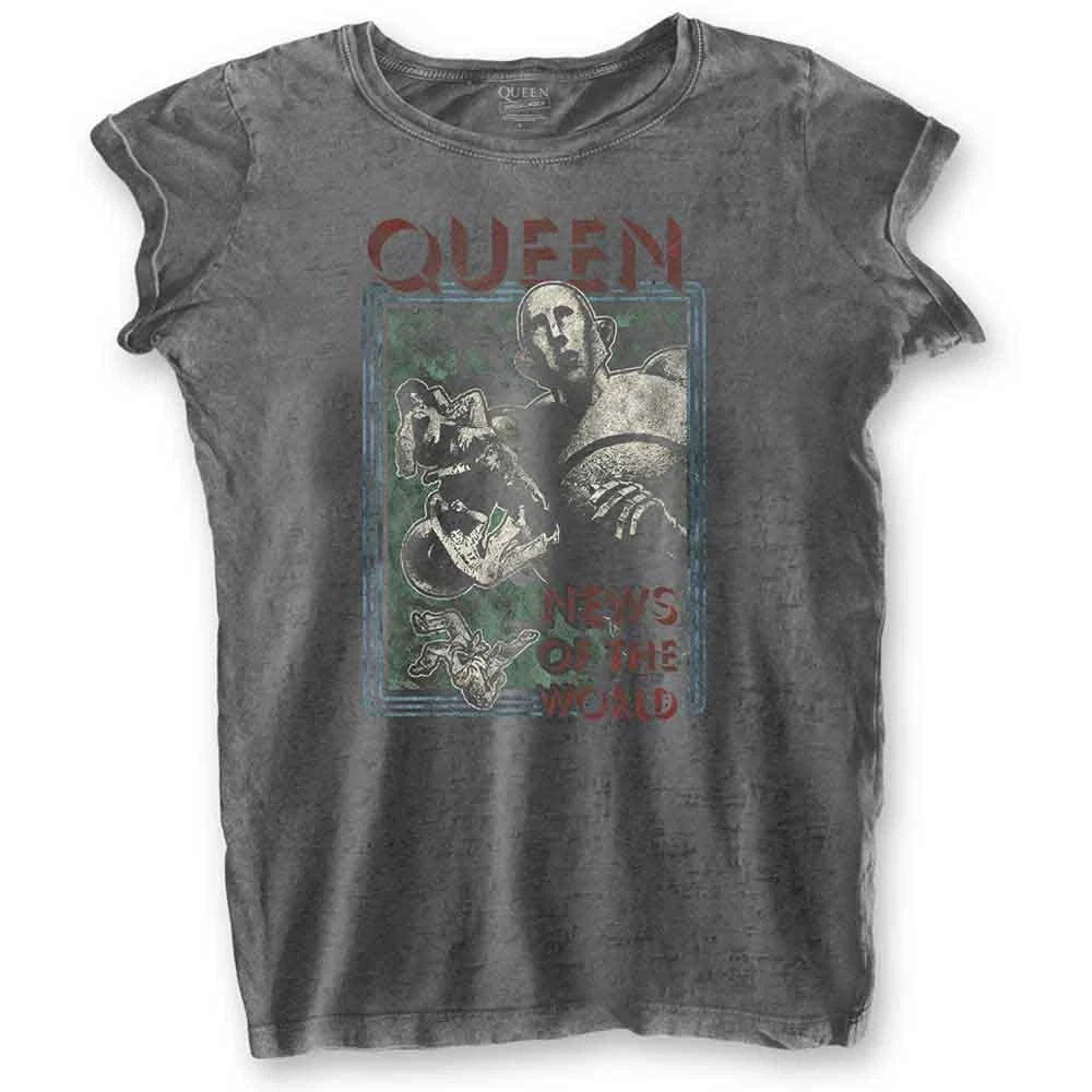 Queen Ladies Burnout T-Shirt: News of the World (Charcoal Grey)