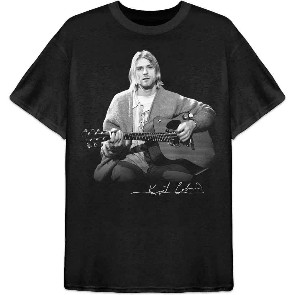 KURT COBAIN UNISEX T-SHIRT: GUITAR LIVE PHOTO (BLACK)